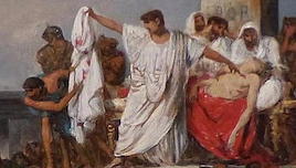 'Antony displays Caesar's bloody toga' by Joseph-Dsir Court