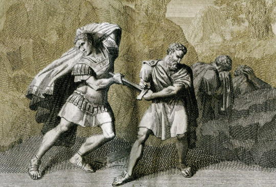 Brutus runs on the sword