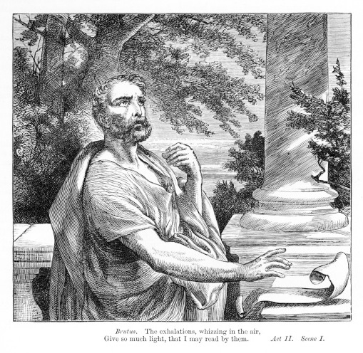 Brutus saying 'The exhalations whizzing in the air / Give so much light that I may read by them'