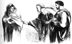 Brutus pulls Casca by his cloak