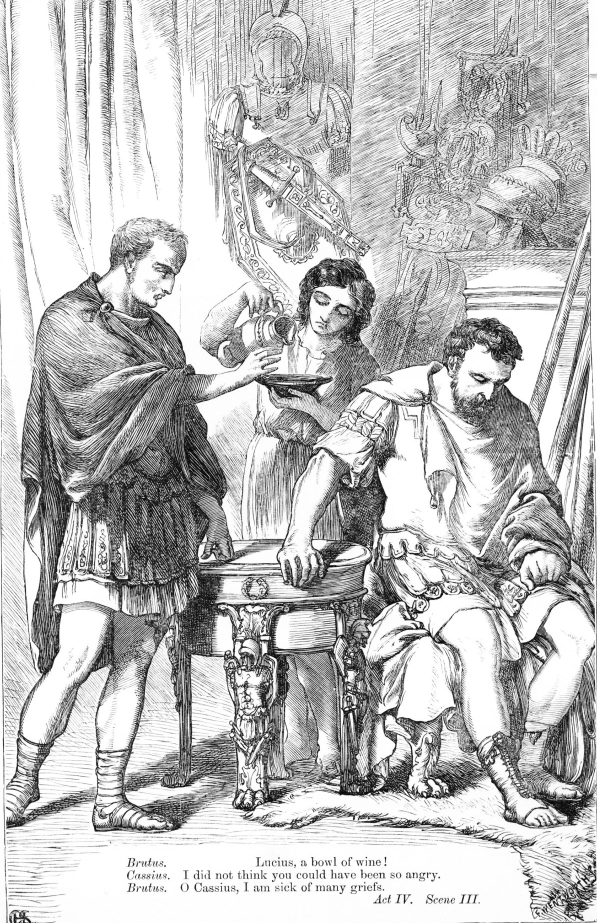Lucius serving wine to Cassius and Brutus
