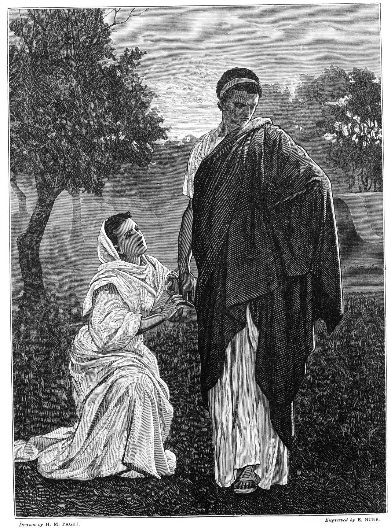 Portia kneeling to Brutus by H.M. Paget.