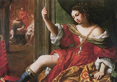 Portia giving herself a wound in the thigh, by Elisabetta Sirianai, 1664
