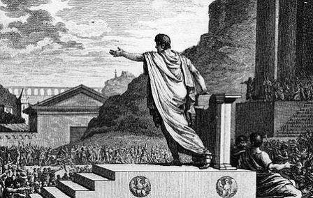 Speech to a crowd from the Rostra
