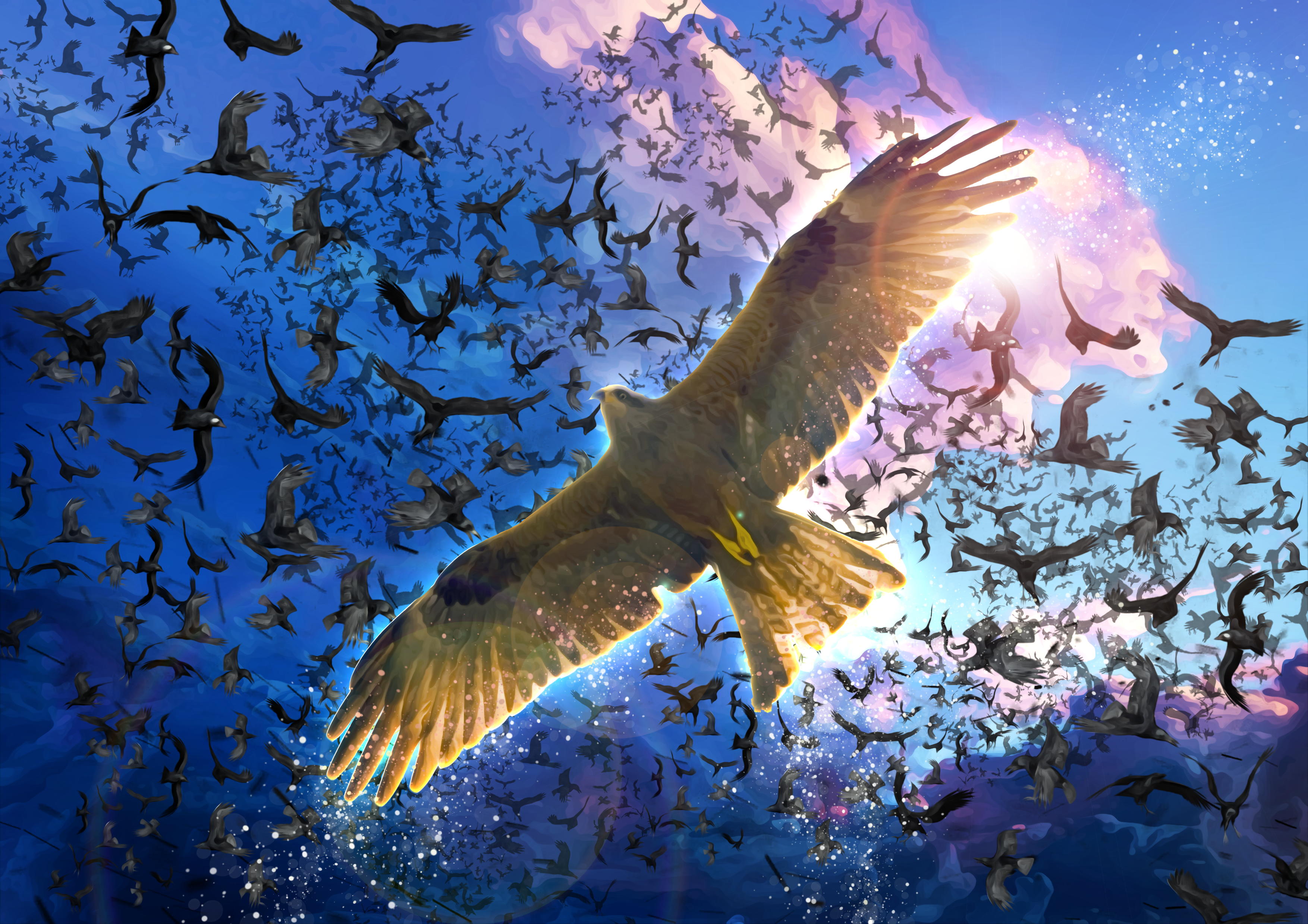 many threatening birds