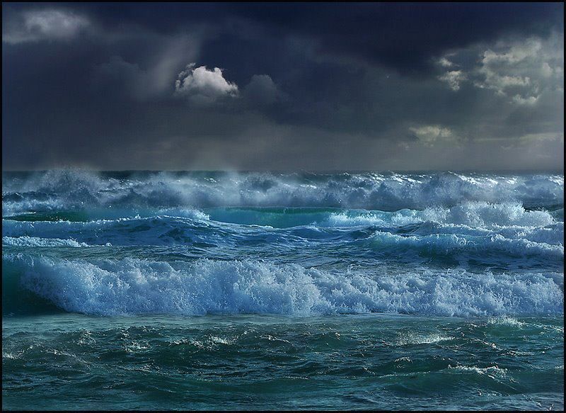 Sea and sky meet in a storm.