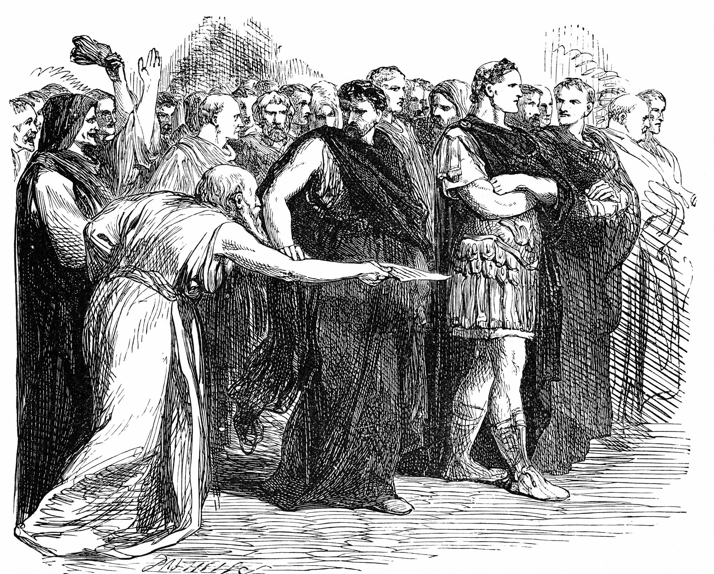 Artemidorus tries to hand his note to Caesar