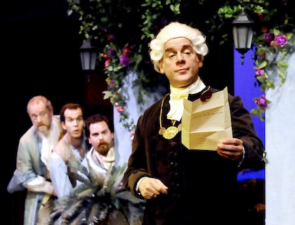 Chris Vettel as Malvolio (Right) with Justin Munoz as Sir Andrew Aguecheek, Sean Patrick Nill as Fabian, & Don Hayden as Sir Toby Belch, STC 2016