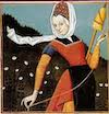 Spinning Flax with distaff from 1400s Woman Spinning Flax with distaff