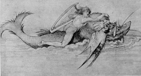 Arion on a dolphin's back