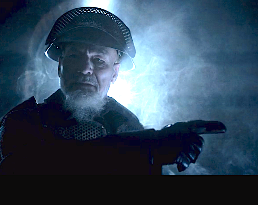 Patrick Stewart as the Ghost waves Hamlet to another place.