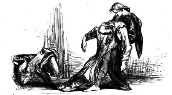 Hamlet dragging Polonius