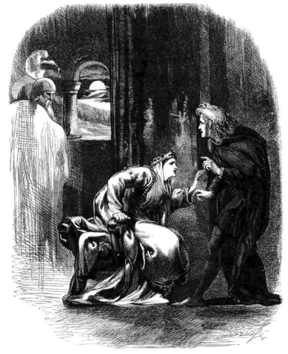 Ghost appears to Hamlet as he is hectoring his mother.