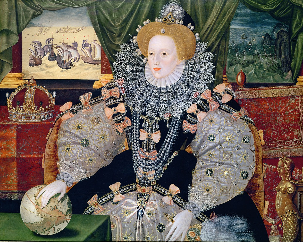 Queen Elizabeth wearing a wig in the Armada Portrait