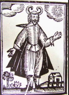 Renaissance etching of a cuckold with curved horns