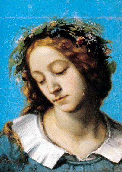 Ophelia wearing a coronet of wildflowers
