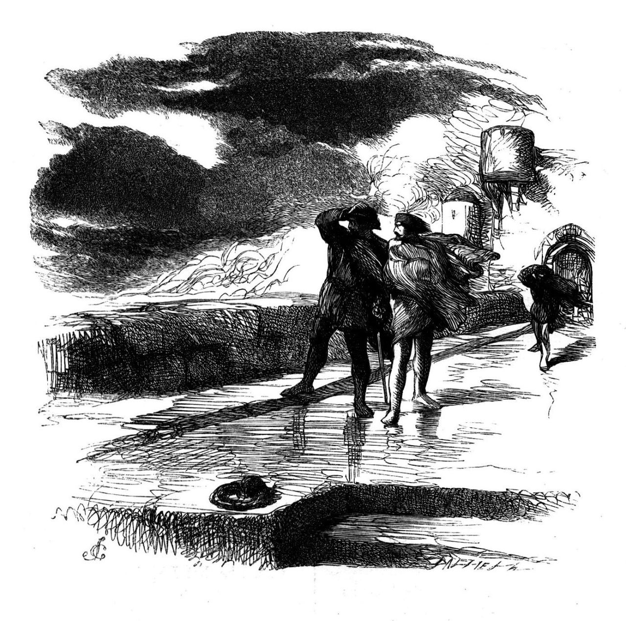 Men watching a great sea storm