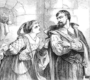 Emilia asking Iago, 'What will you give me now for the same handkerchief?'
