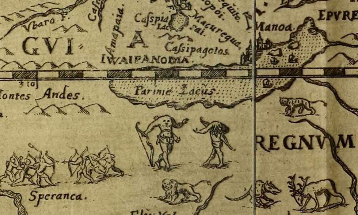 1599 map showing headless men in South America